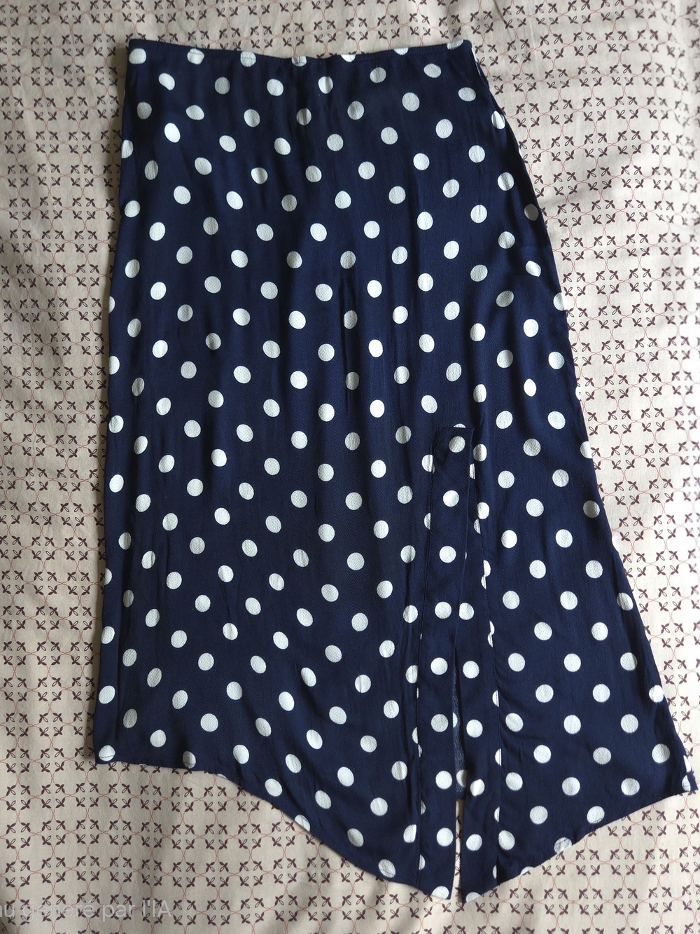 MANGO Casual Navy Polka Dot Asymmetrical Midi Skirt Front Slit Size S Small - Picture 4 of 9